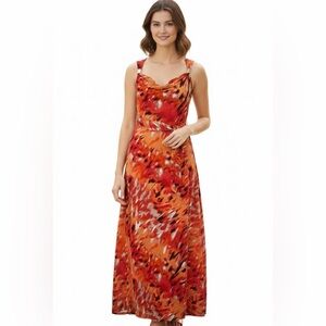 Calvin Klein Vibrant Red and Orange Maxi Dress
